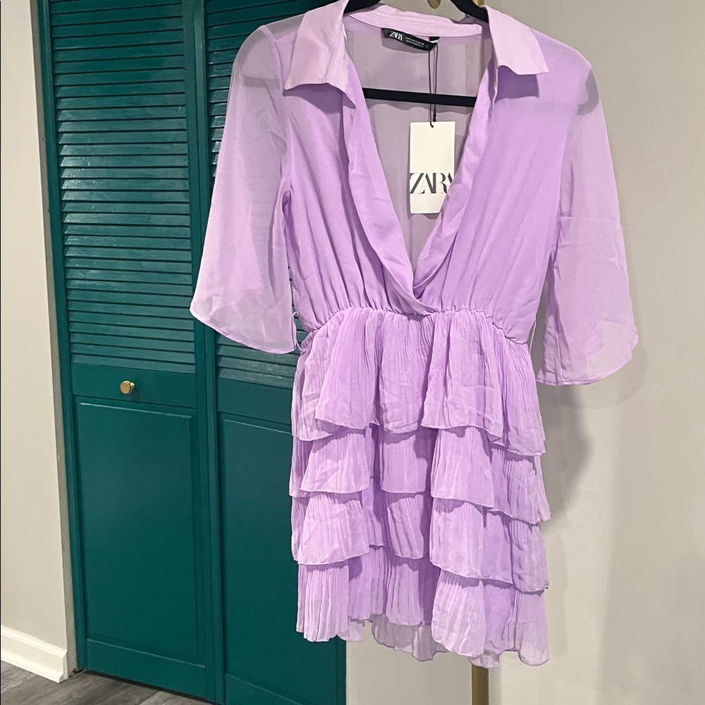 Zara new with tags ZARA PLEATED DRESS
COLOR: LIGHT LILAC - Picture 10 of 12